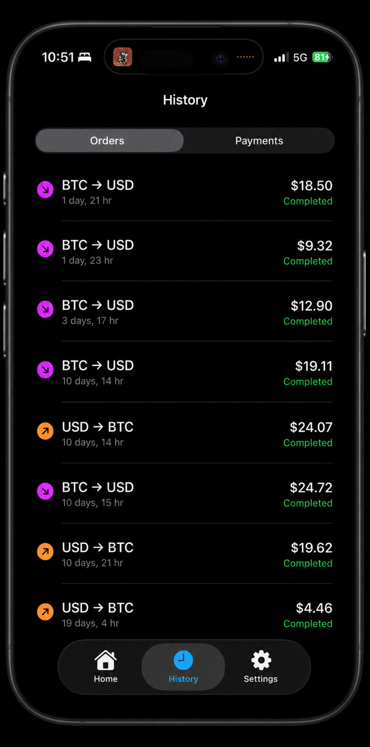 Stable Channels app — settlement history