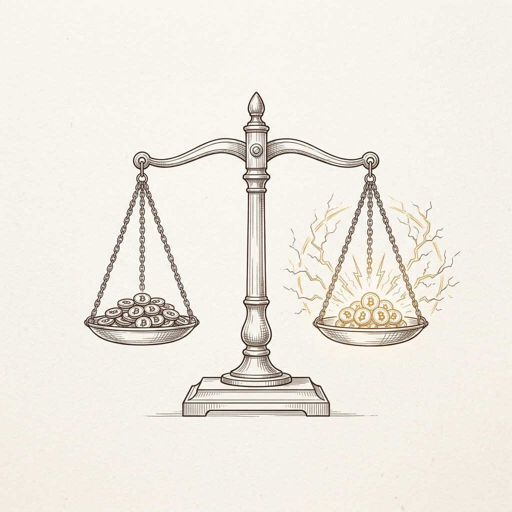 Continuous settlement satoshi balance scale illustration